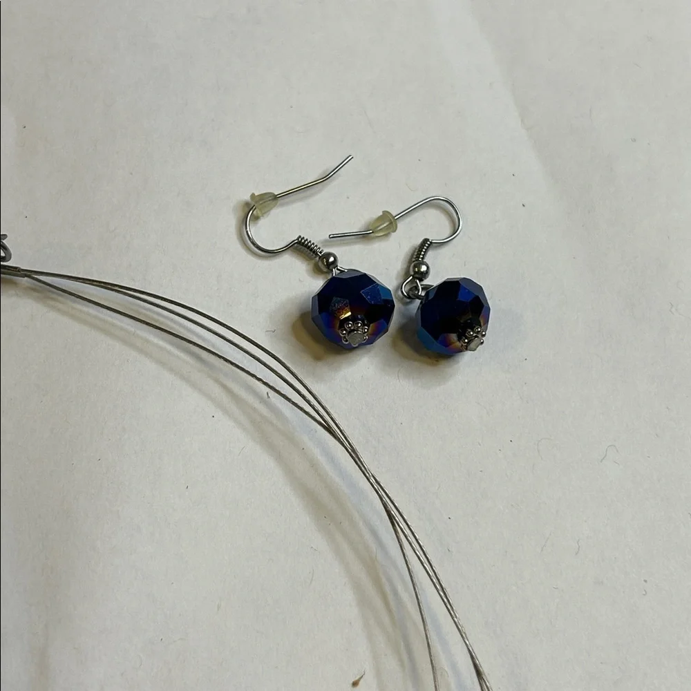 Vintage Charles Klein Blue Beaded Necklace and Earring Set